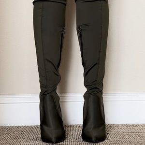 Thigh High Camo Green Heeled Boots